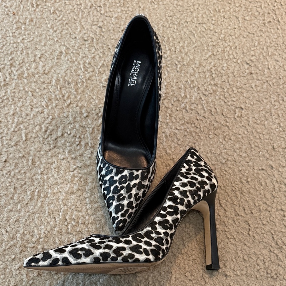 Michael Kors Leopard Print Heels in Black and White
